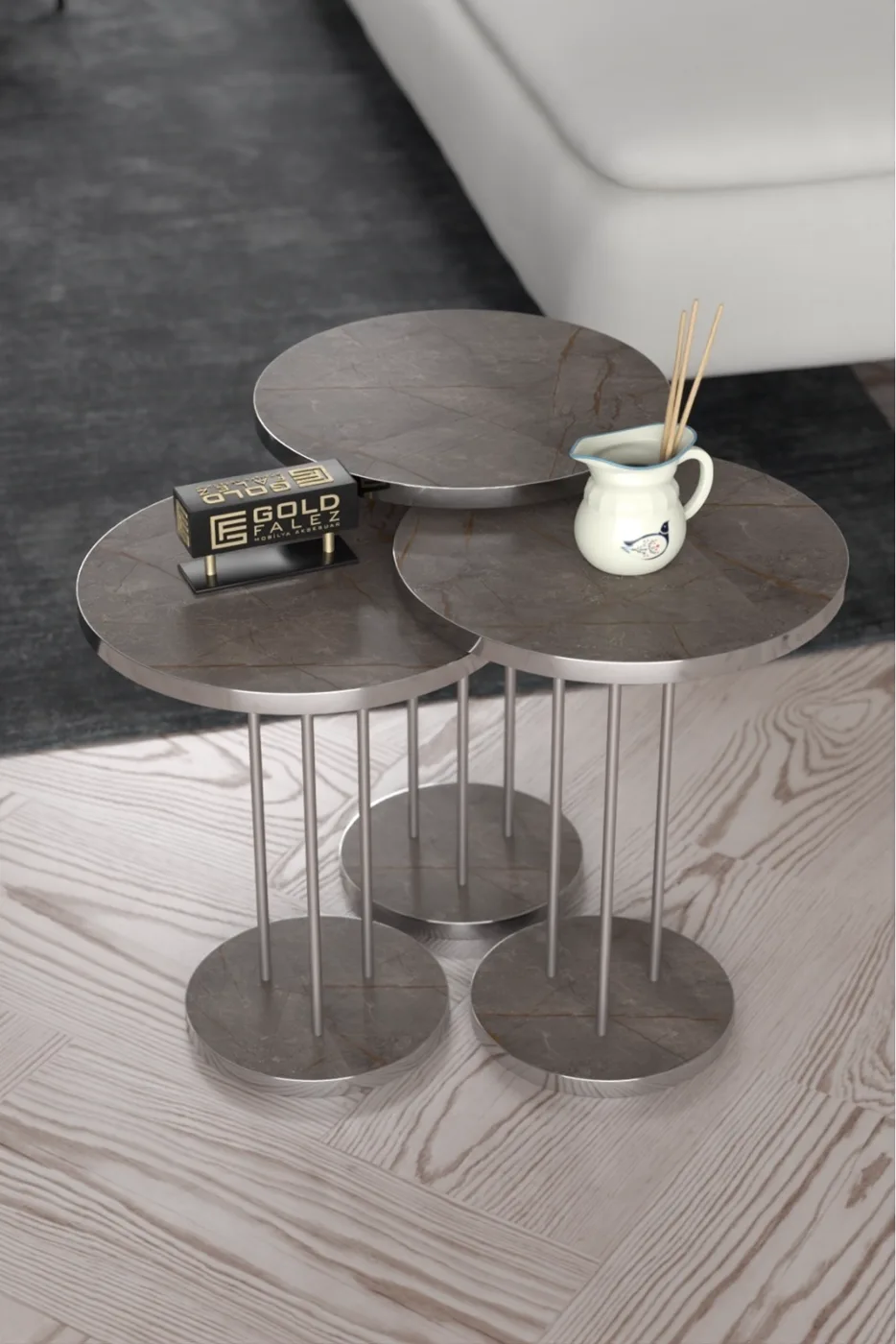 Round Nesting Table Set Metal Legs - Kudum