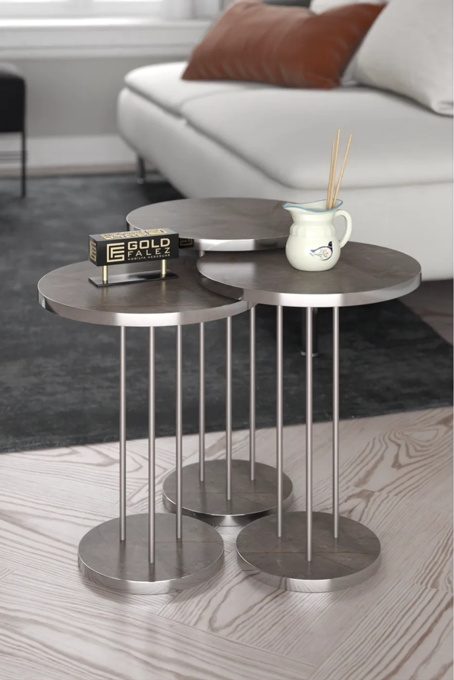 Round Nesting Table Set Metal Legs - Kudum