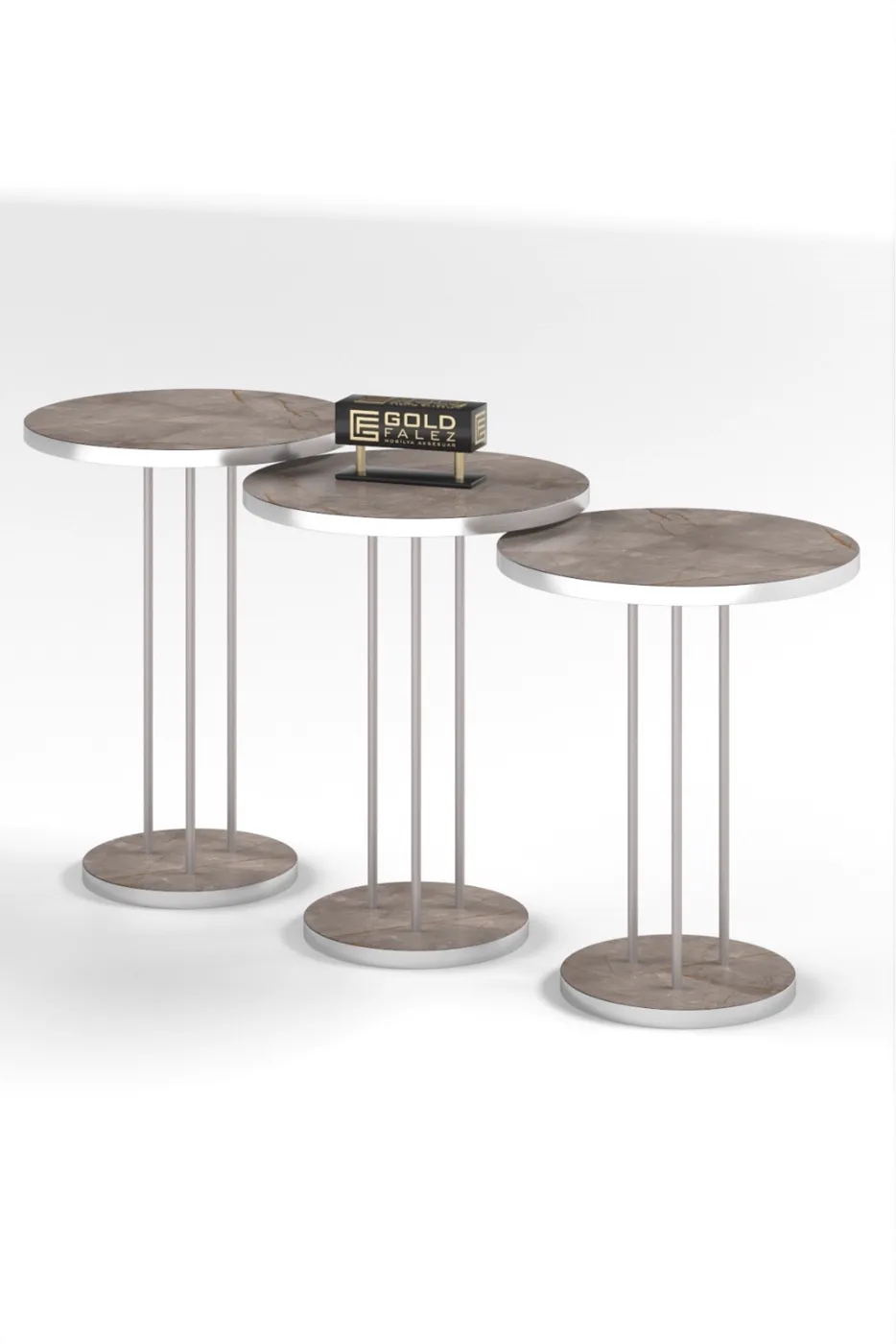 Round Nesting Table Set Metal Legs - Kudum