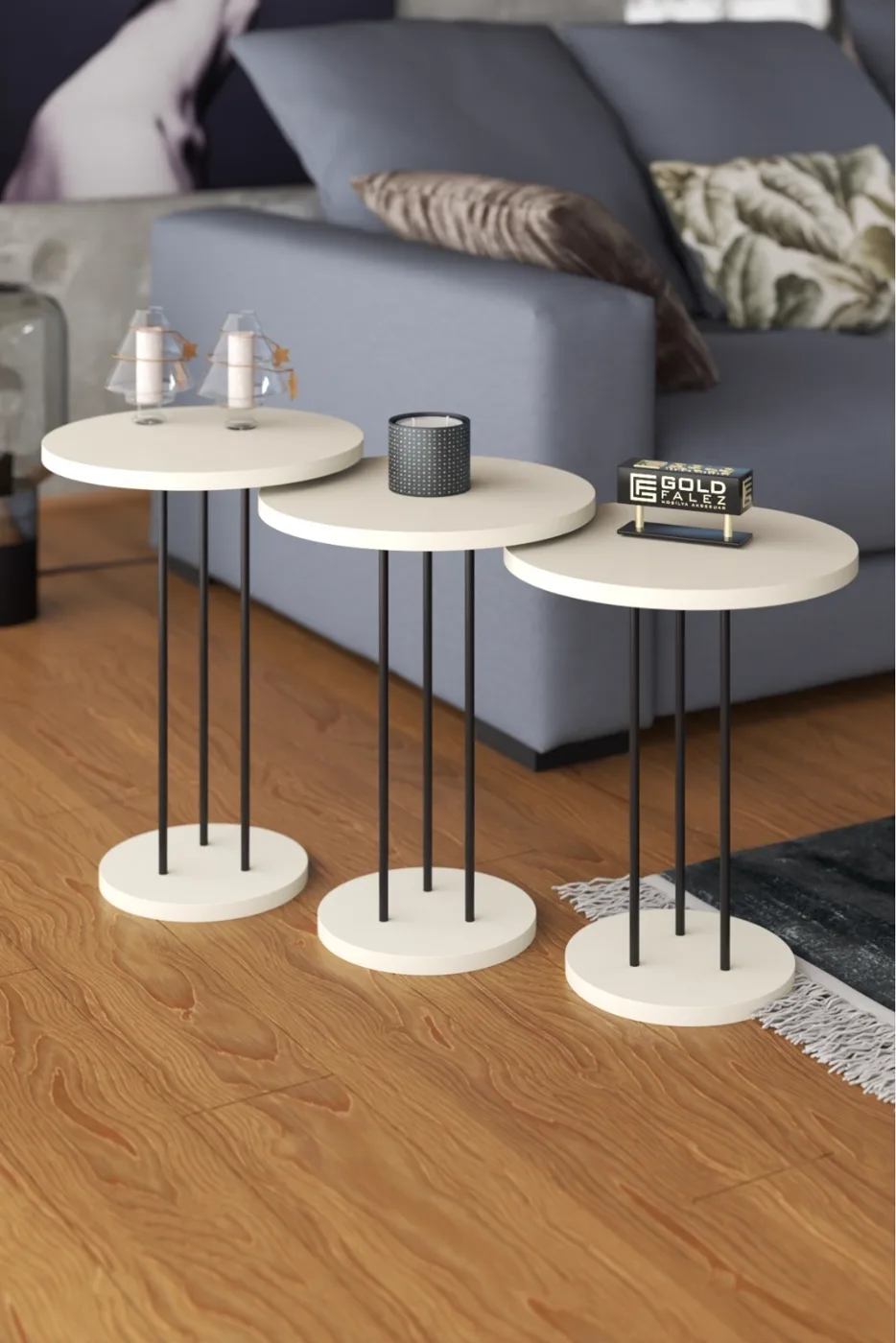 Terra 3-Piece Round Nesting Table Set - Cream