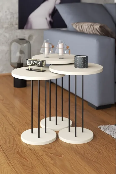 Terra 3-Piece Round Nesting Table Set - Cream