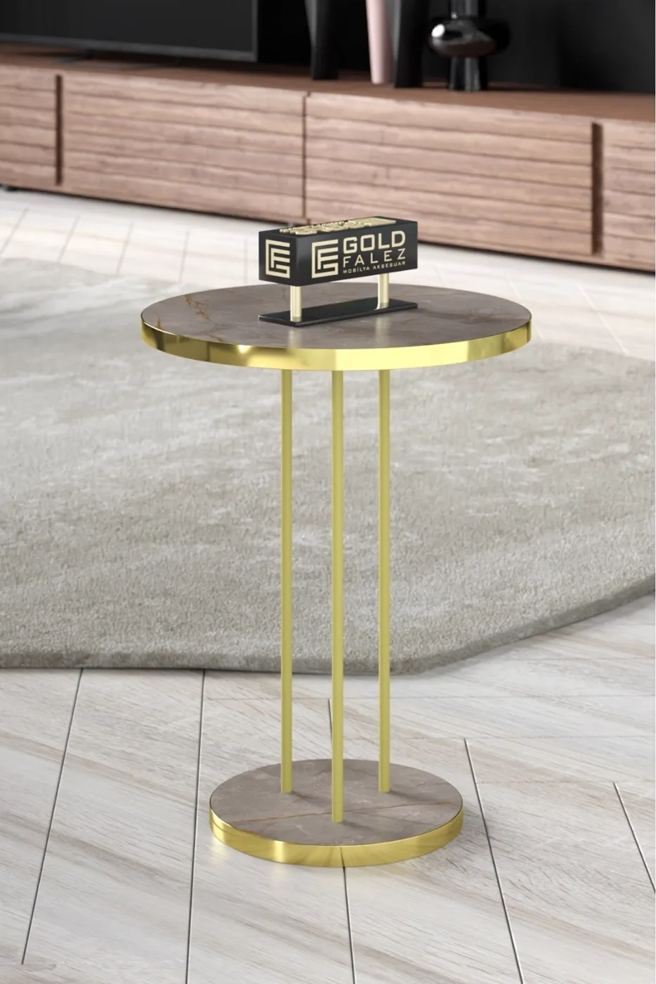 Round Nesting Table Set Metal Legs - Gold Atlantic Pine
