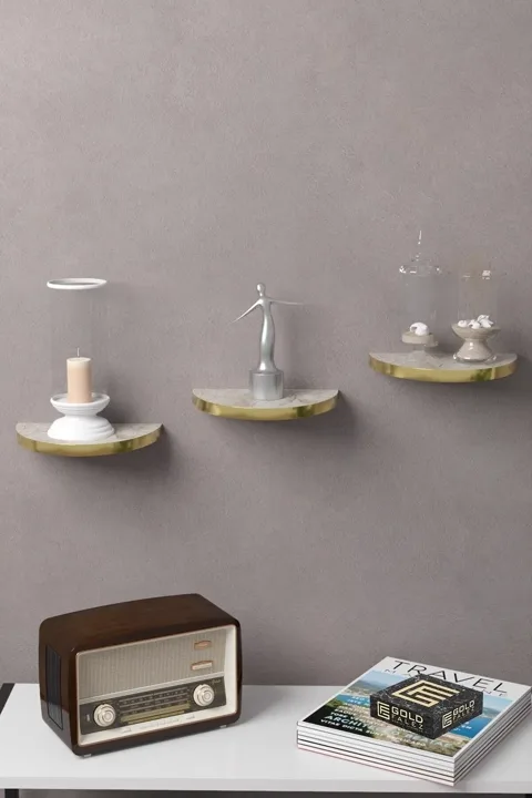 Ilkal 3-Piece Oval Wall Shelf Bookcase - Gold Efes