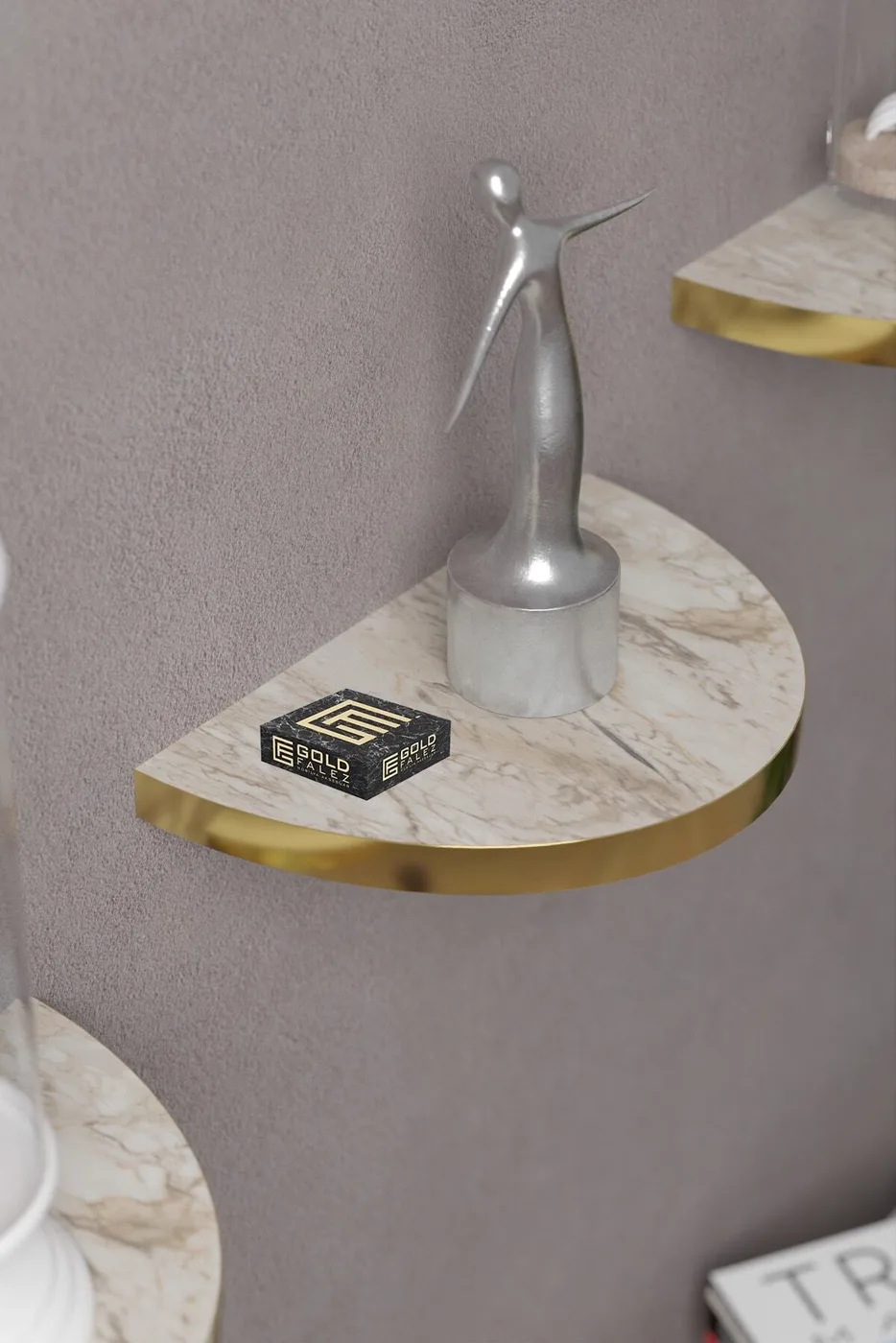 Ilkal 3-Piece Oval Wall Shelf Bookcase - Gold Efes