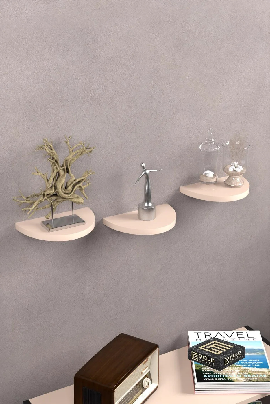 Ilkal 3-Piece Oval Wall Shelf Bookcase - Cream