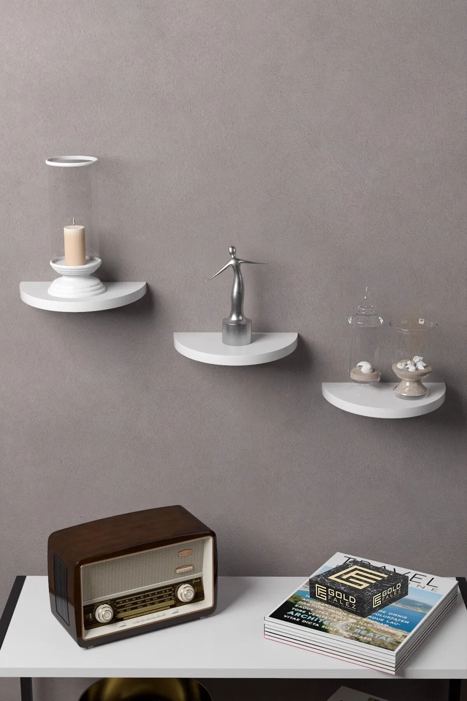 Ilkal 3-Piece Oval Wall Shelf Bookcase - White