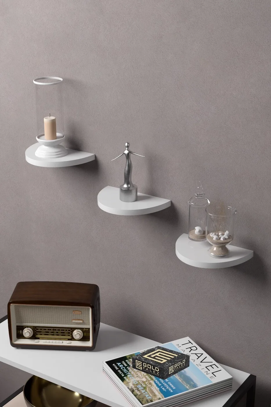 Ilkal 3-Piece Oval Wall Shelf Bookcase - White