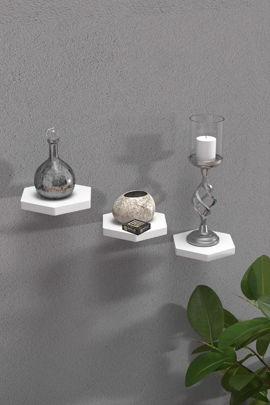Ilkal 3-Piece Hexagon Wall Shelf Bookcase - White-Efes