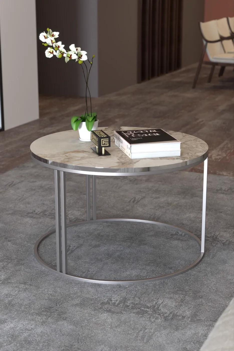 Special Round Coffee Table - Silver White