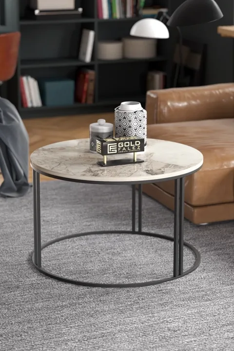Special Round Coffee Table - White Marble Effect