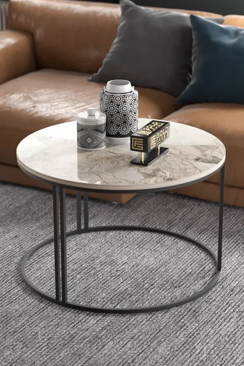Special Round Coffee Table - White Marble Effect