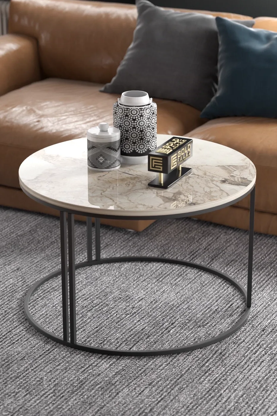 Special Round Coffee Table - White Marble Effect