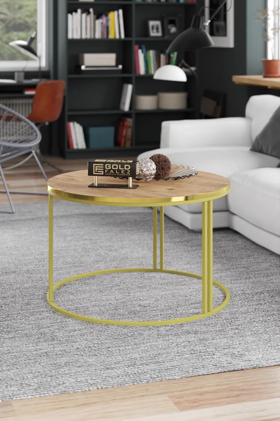 Special Round Coffee Table - Gold Walnut