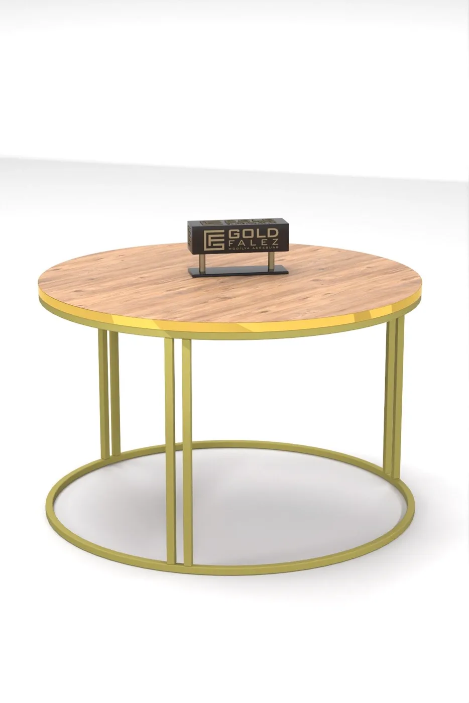 Speciale ronde salontafel - goud walnoot