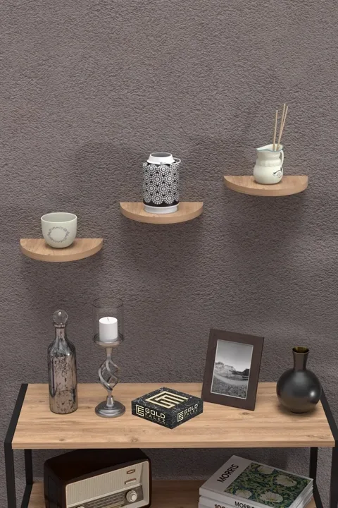 Ilkal 3-Piece Oval Wall Shelf Bookcase - Pine
