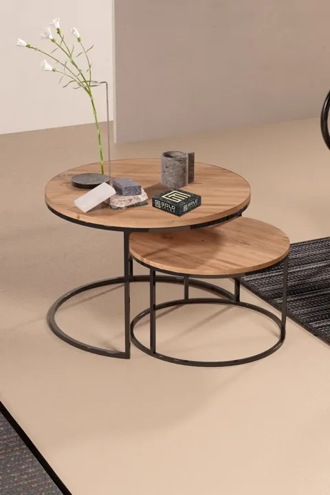 Special 2-Piece Round Coffee Table Set - Walnut