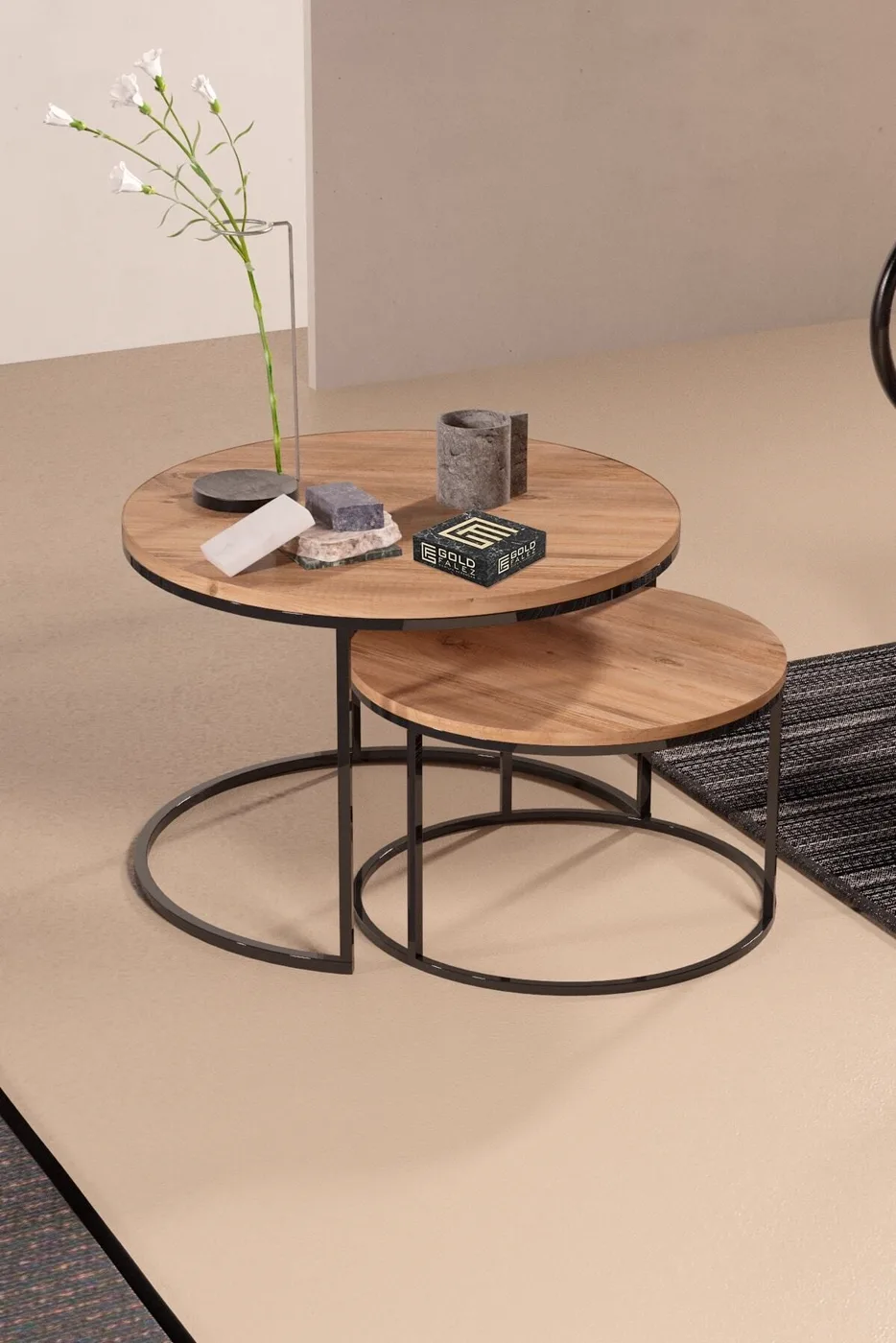 Special 2-Piece Round Coffee Table Set - Walnut