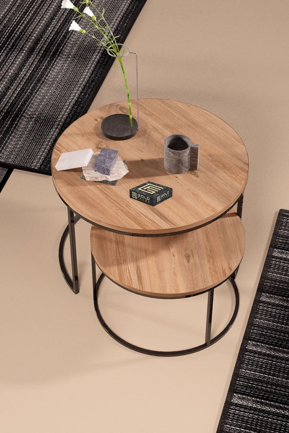 Special 2-Piece Round Coffee Table Set - Walnut