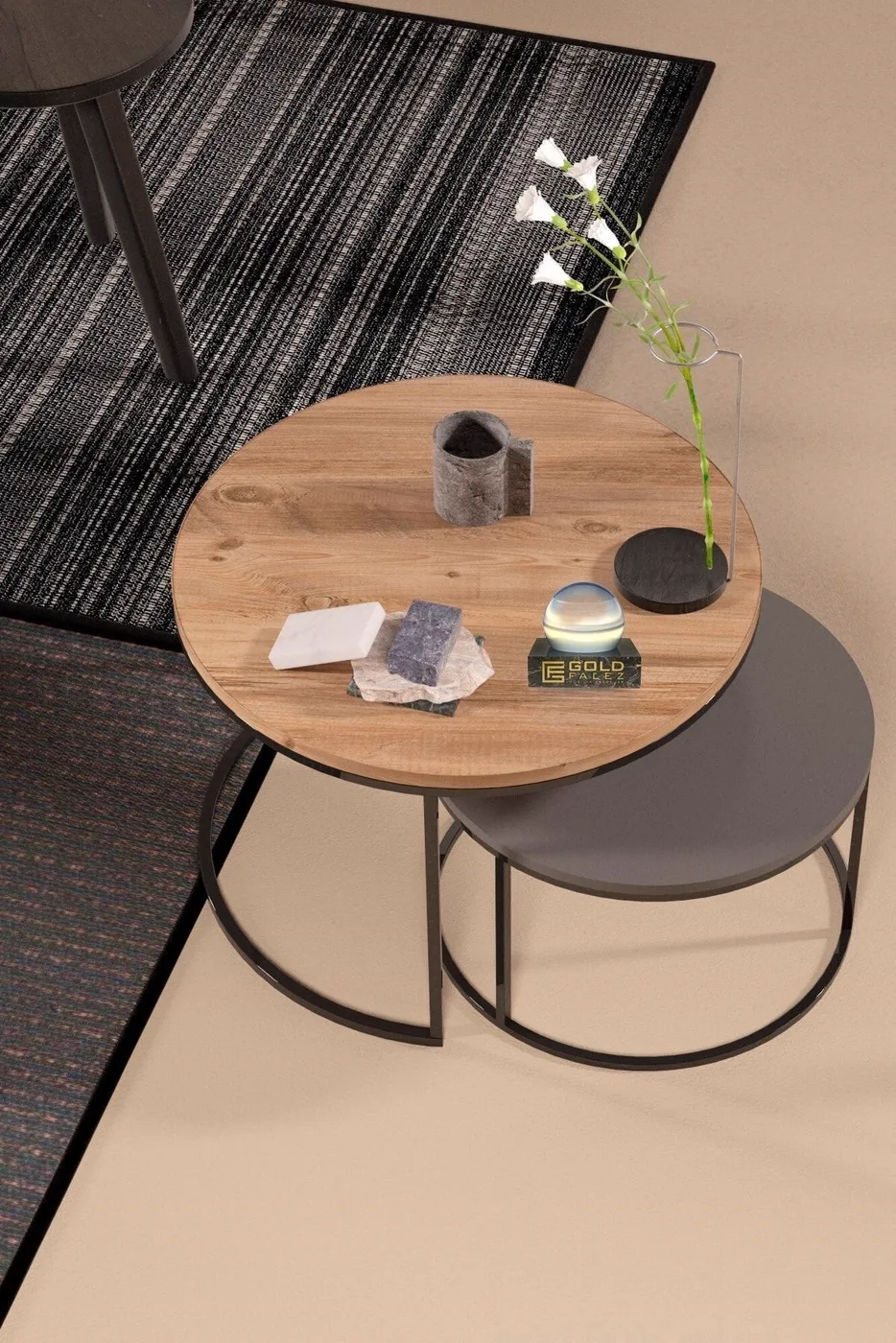 Special 2-Piece Round Coffee Table Set - Walnut-Anthracite Grey