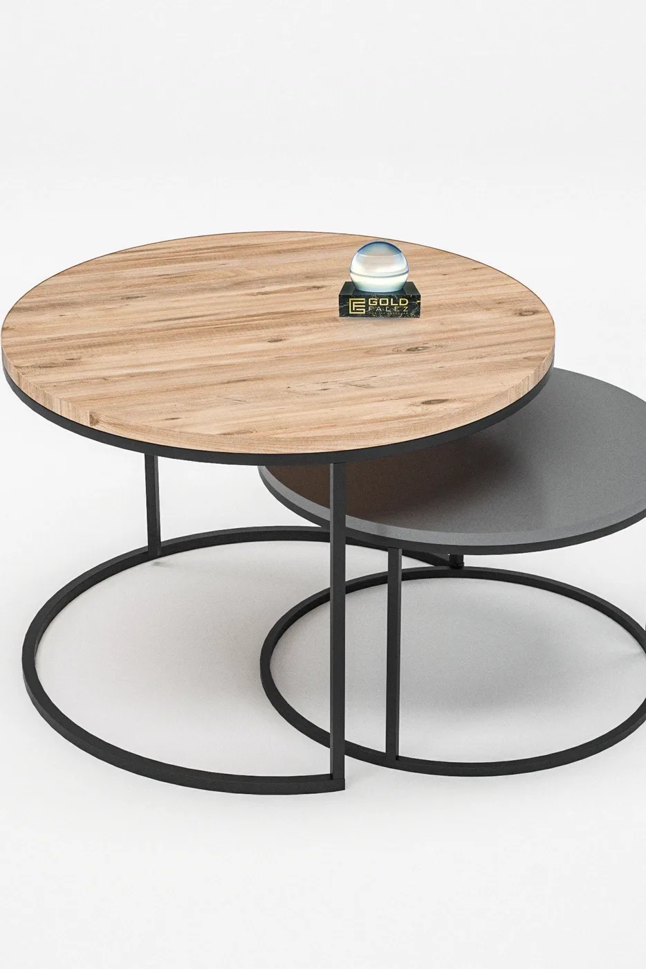 Special 2-Piece Round Coffee Table Set - Walnut-Anthracite Grey