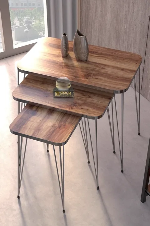 Square Nesting Table Set Gold Wire Legs - Walnut