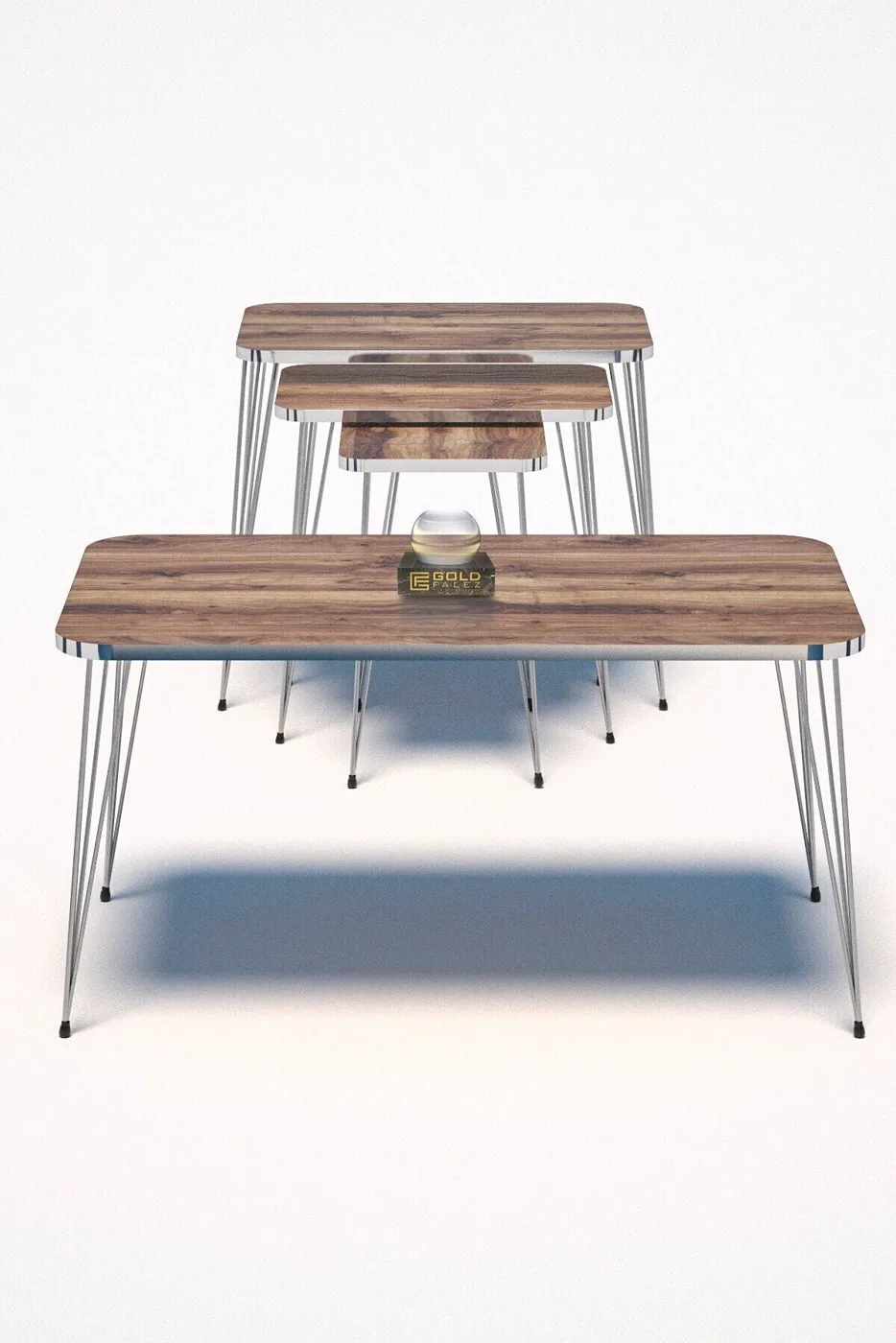 Rectangular 4-Piece Table Set Gold Wire Legs - Walnut