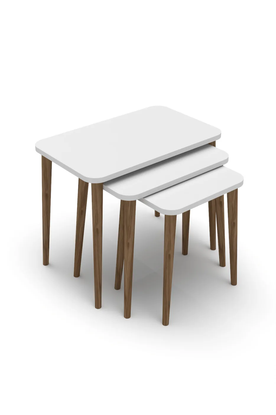 3-Piece Rectangular Nesting Table Set Turned Wooden Legs - White