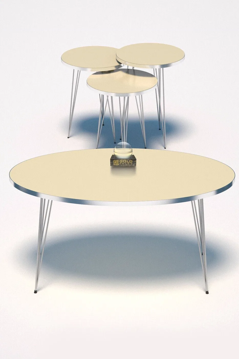 Oval 4-Piece Table Set Gold Wire Legs - Cream