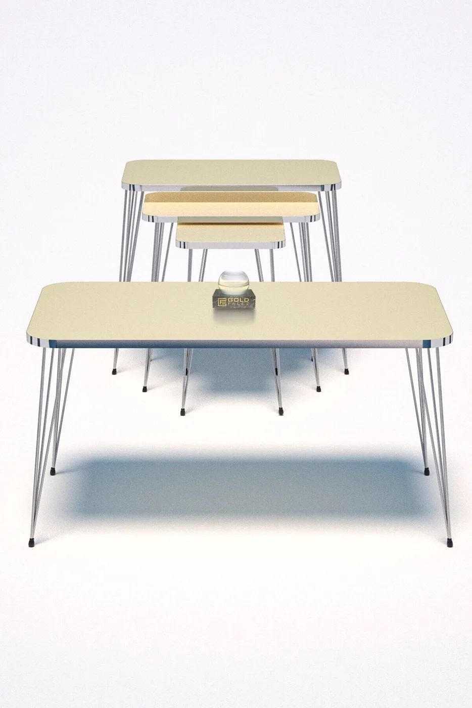 Rectangular 4-Piece Table Set Gold Wire Legs - White