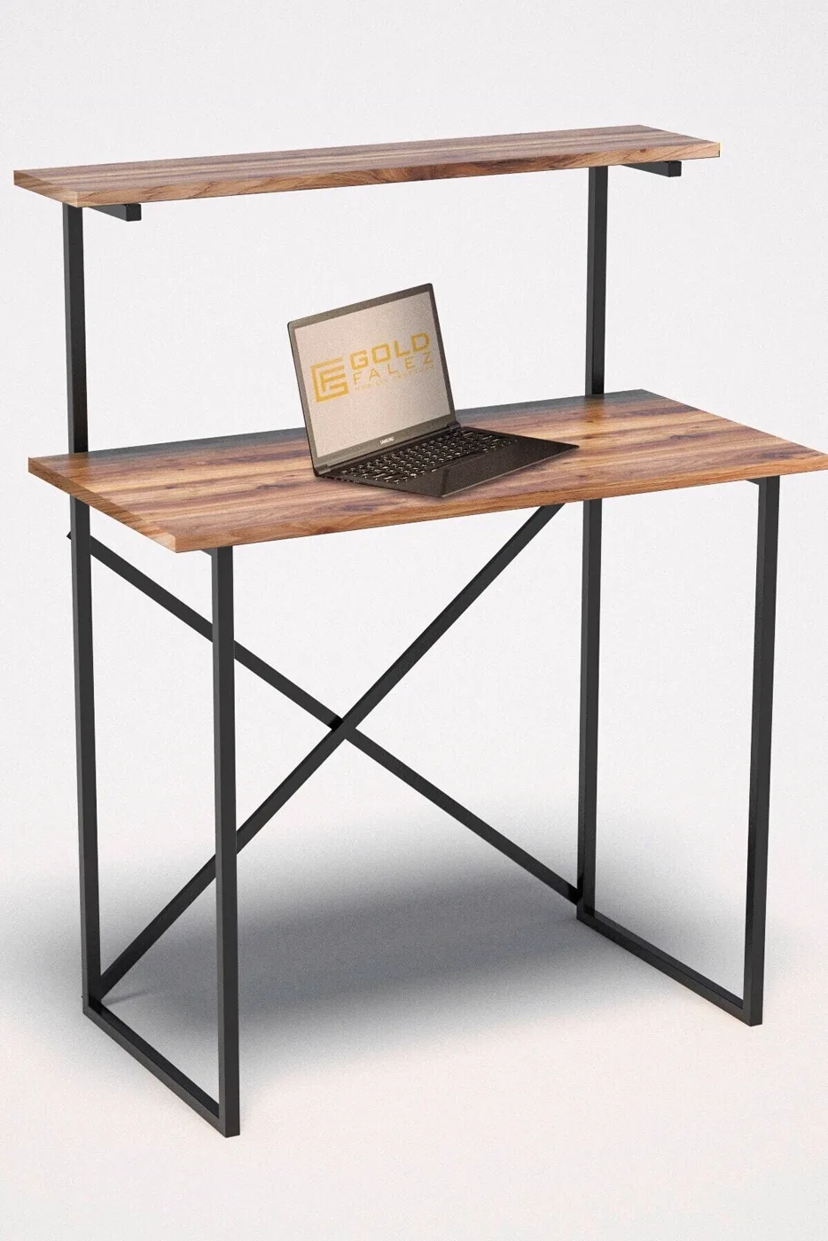 Bureau polyvalent avec étagère frontale - noyer