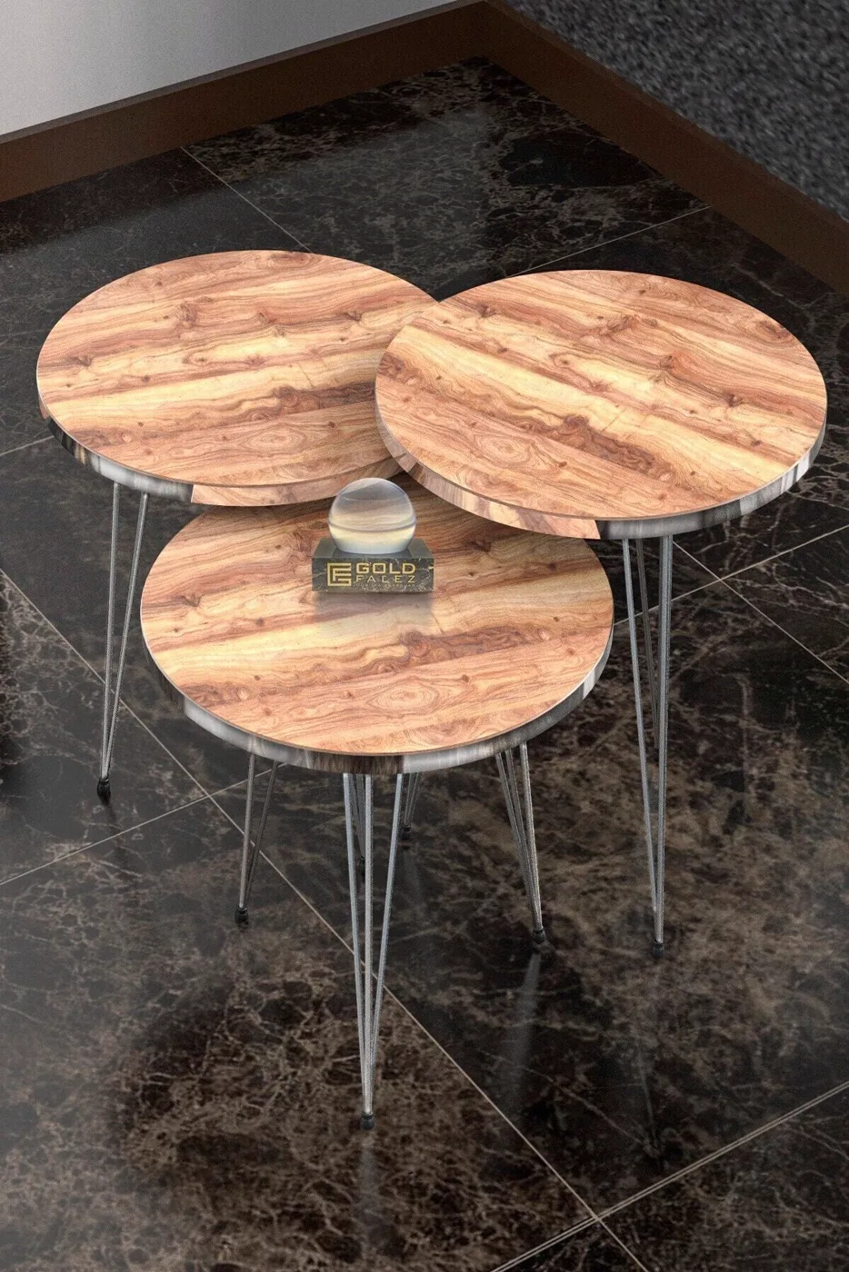 Oval 4-Piece Table Set Gold Wire Legs - Walnut