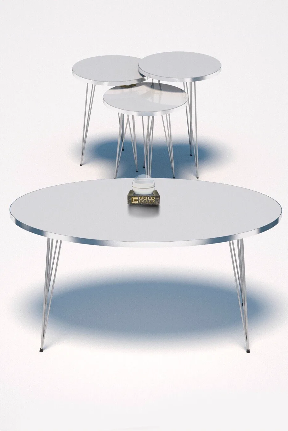 Oval 4-Piece Table Set Gold Wire Legs - White