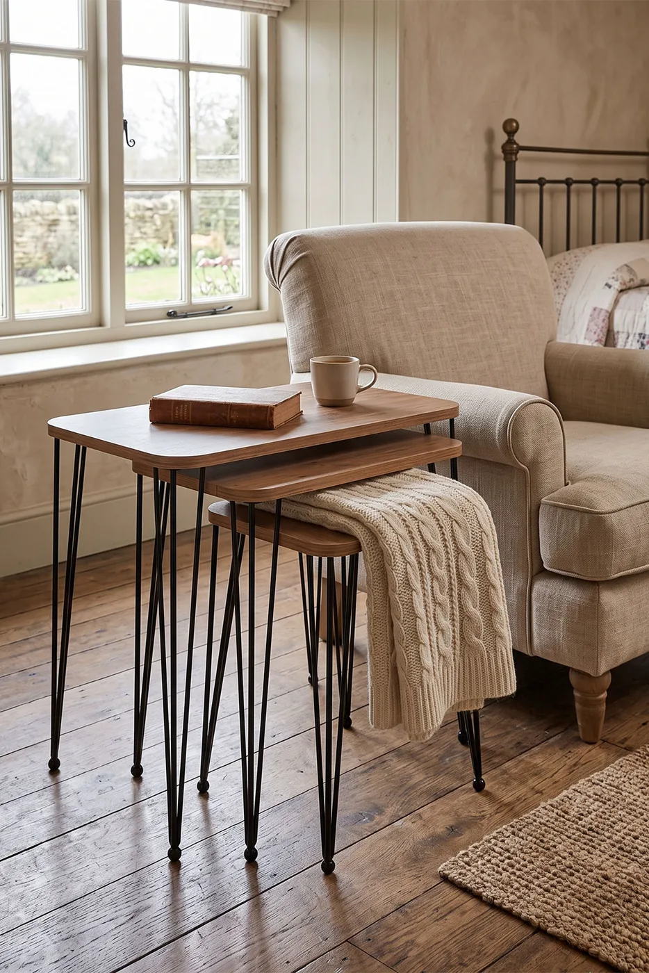 Rectangular Nesting Table Set Wire Legs - Walnut