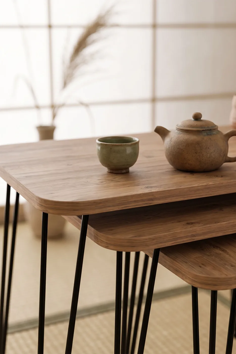Rectangular Nesting Table Set Wire Legs - Walnut