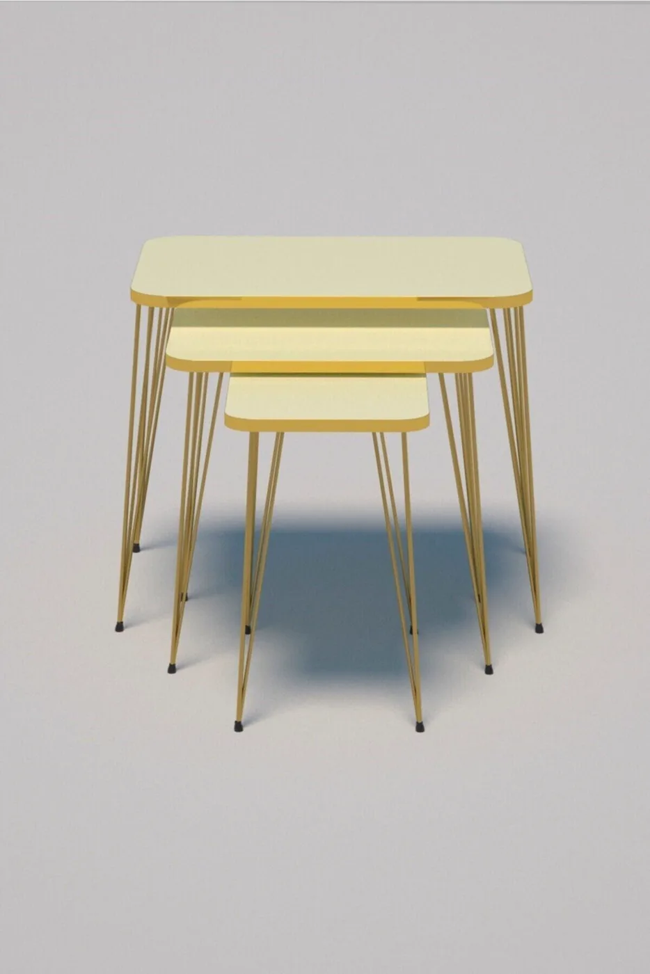 Rectangular 4-Piece Table Set Gold Wire Legs - Cream