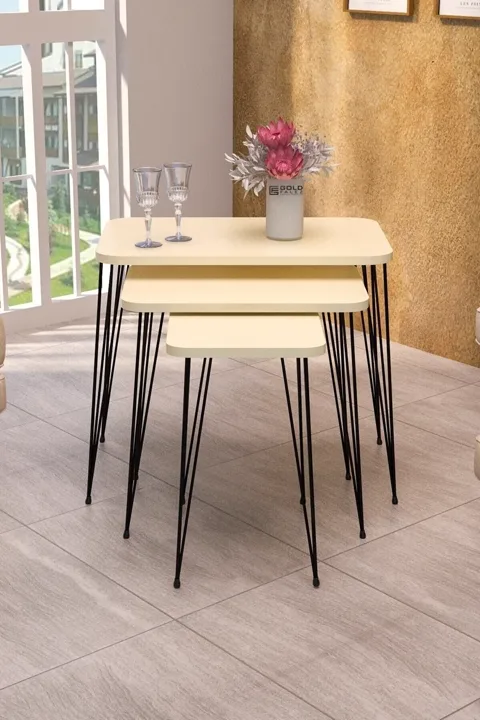 Rectangular Nesting Table Set Wire Legs - Cream