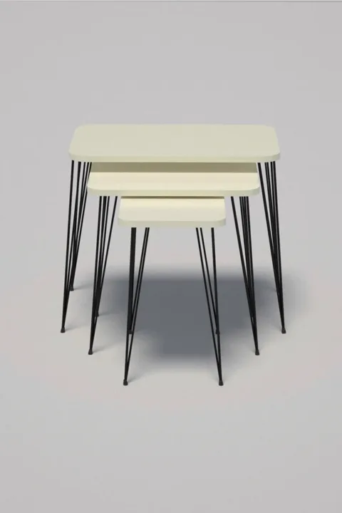 Rectangular Nesting Table Set Wire Legs - Cream