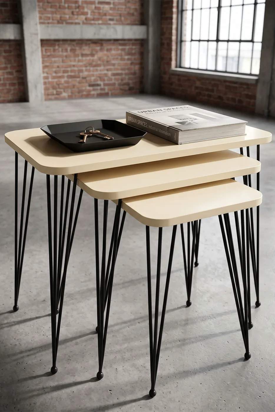 Rectangular Nesting Table Set Wire Legs - Cream