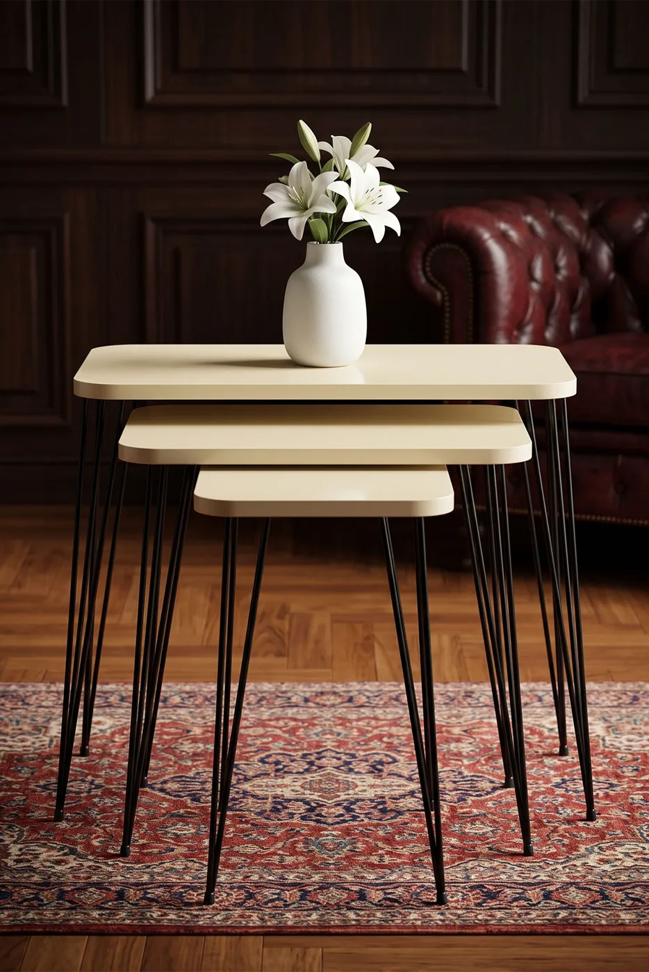 Rectangular Nesting Table Set Wire Legs - Cream