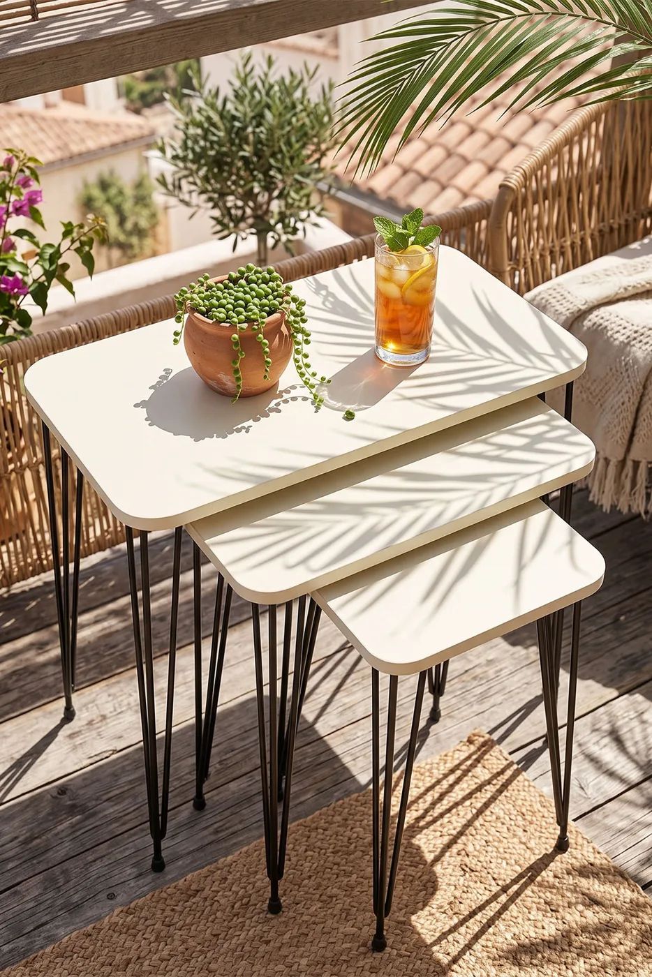 Rectangular Nesting Table Set Wire Legs - Cream