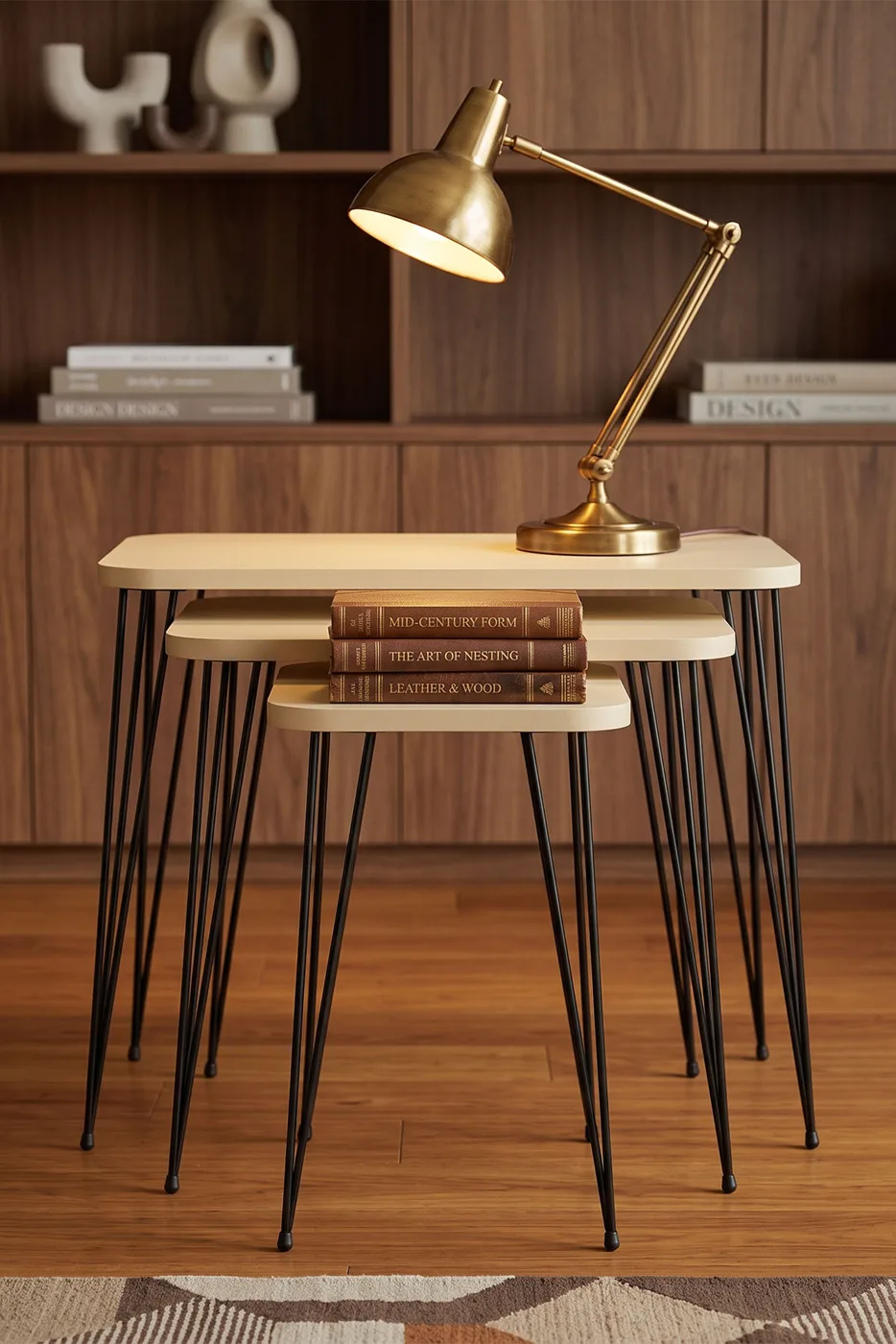 Rectangular Nesting Table Set Wire Legs - Cream