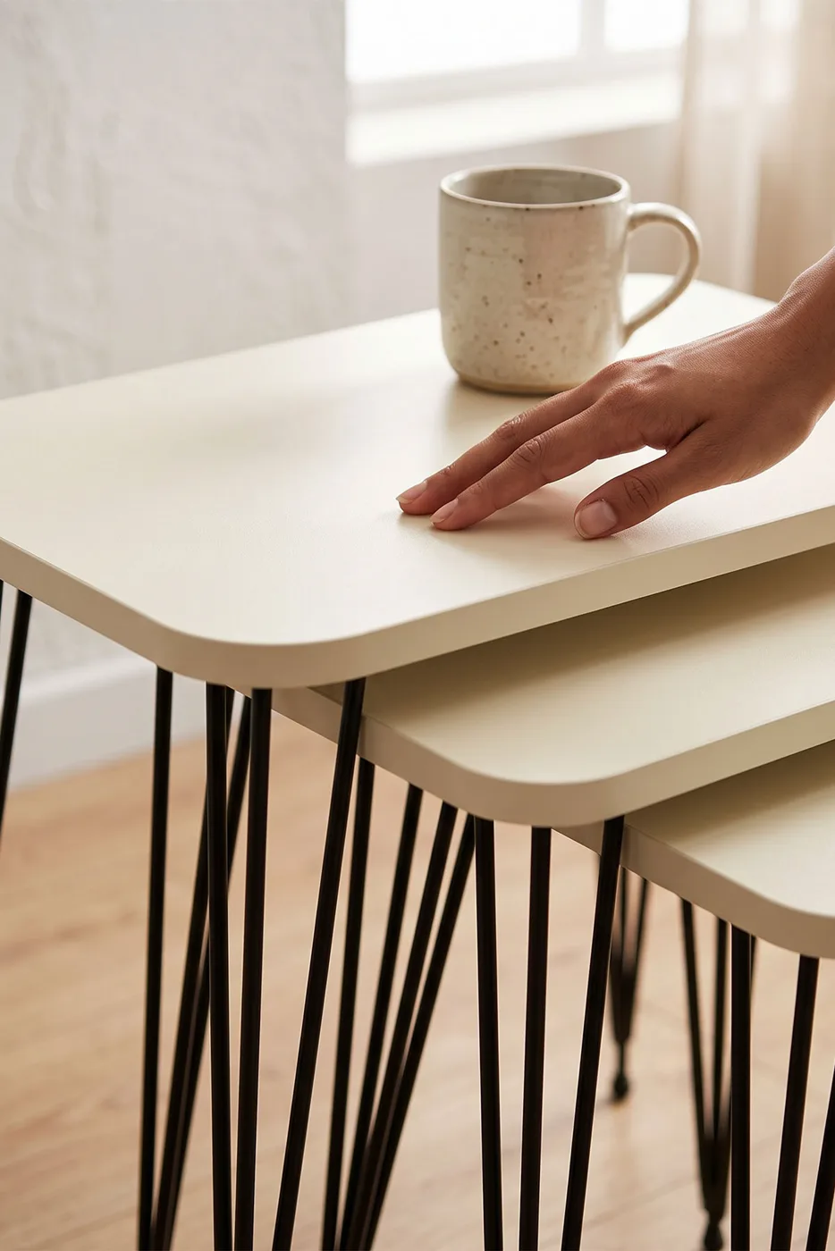Rectangular Nesting Table Set Wire Legs - Cream