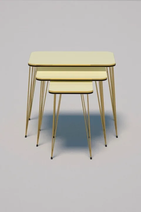Rectangular Nesting Table Set Gold Wire Legs - Cream