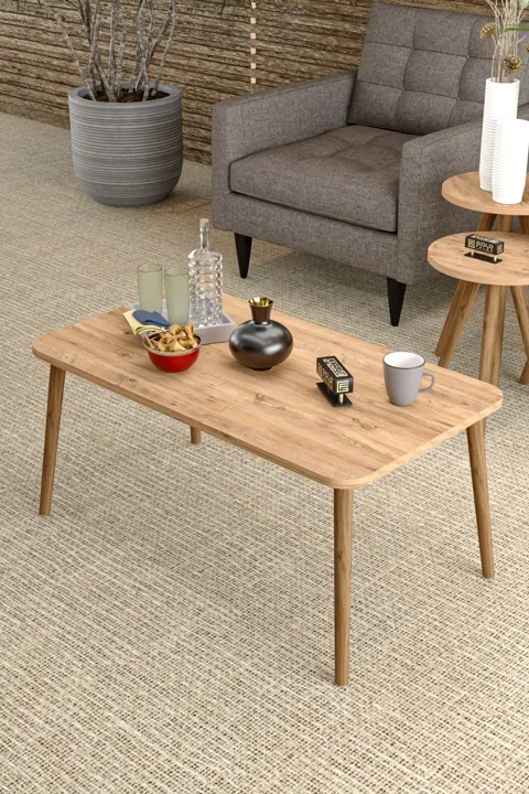 Square Coffee & Nesting Table Set Turned Wooden Legs - Walnut