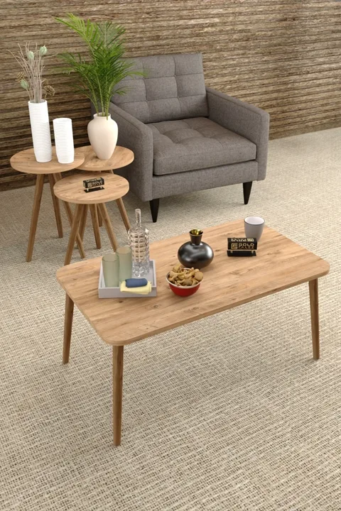 Square Coffee & Nesting Table Set Turned Wooden Legs - Walnut