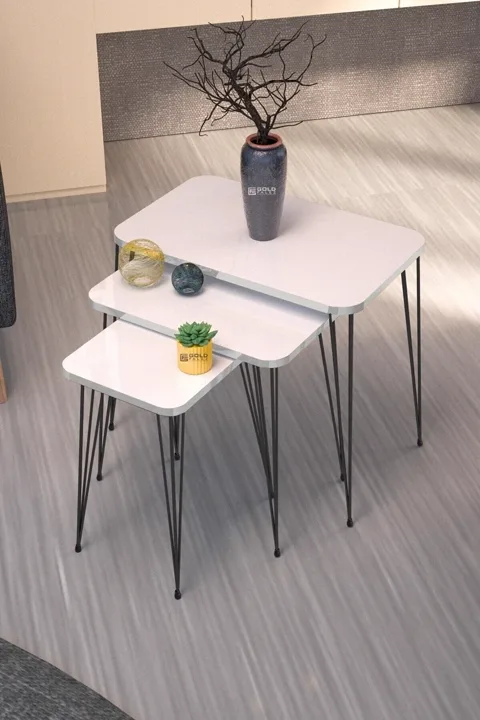Rectangular Nesting Table Set Wire Legs - White