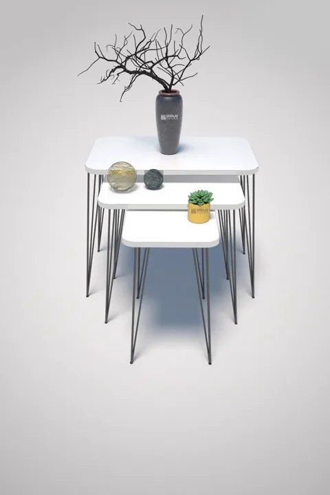 Rectangular Nesting Table Set Wire Legs - White