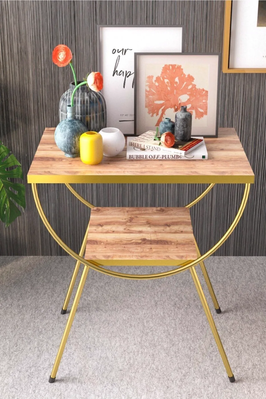 Arc Metal Leg Rectangular Side Table - Walnut