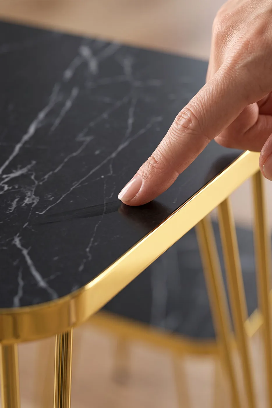 Rectangular Nesting Table Set Gold Wire Legs - Black Marble Effect
