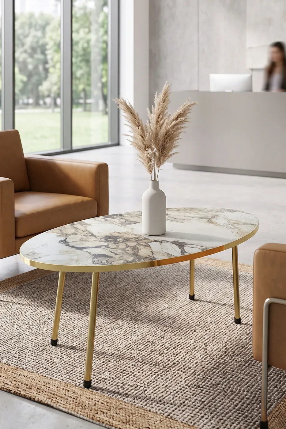 Oval Coffee & Nesting Table Set Gold Metal Legs - White Marble Effect Gold